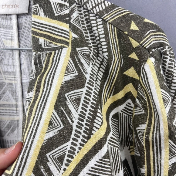Chico’s Shimmer Heidi Geometric Print Linen Blend Cardigan Jacket Size 1 Medium - Picture 7 of 8